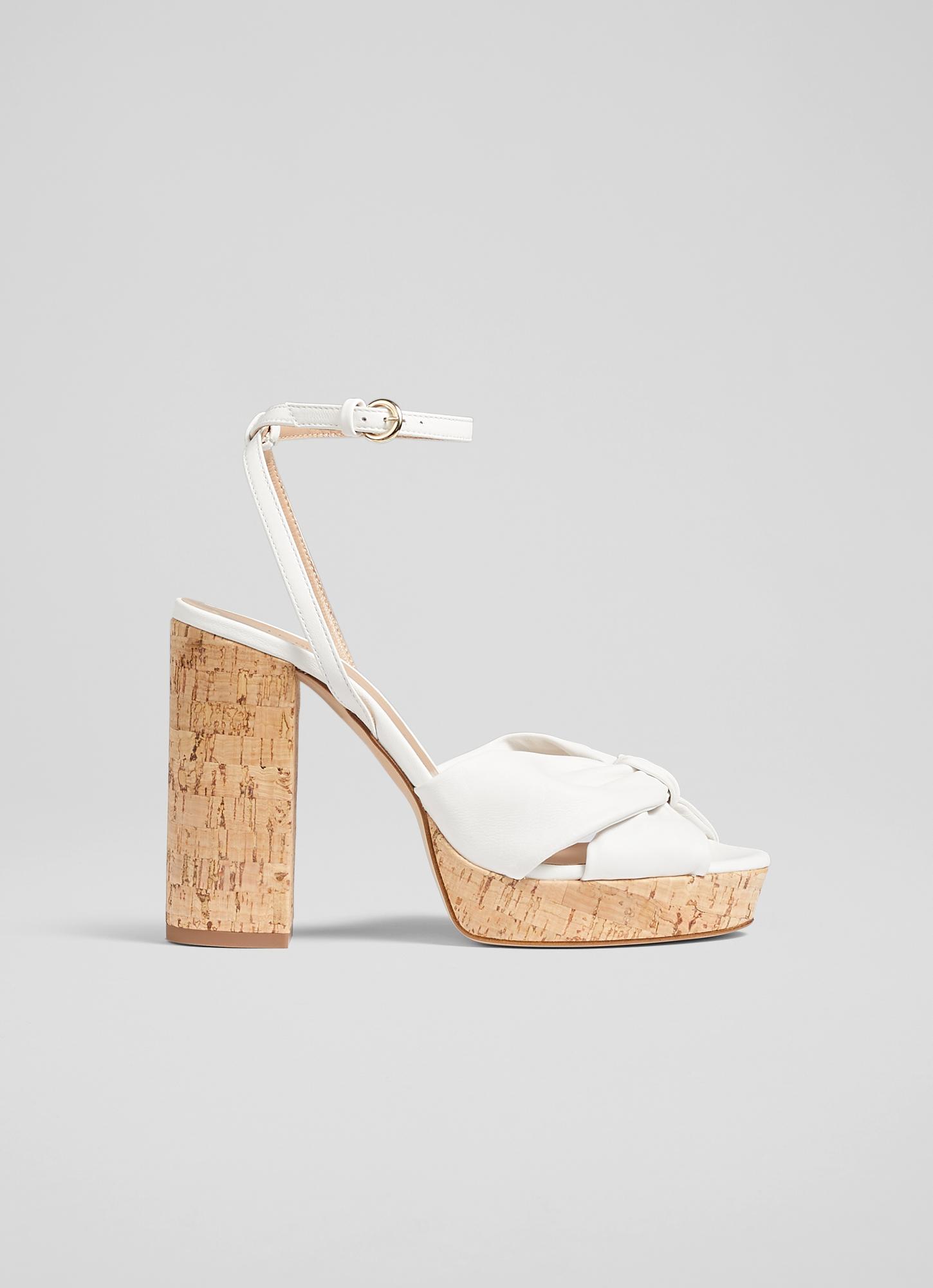 Amanda White Leather And Cork Platform Sandals Sale